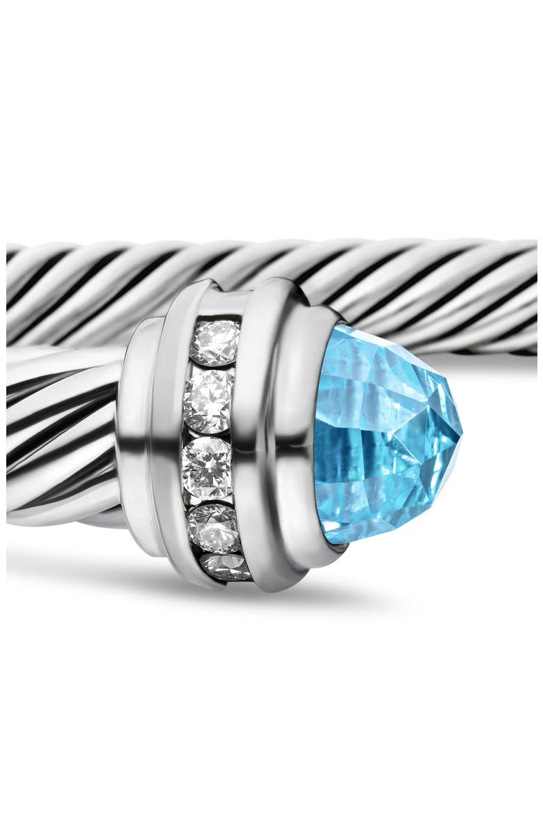 Classic Cable Bracelet in Sterling Silver with Semiprecious Stones & Diamonds, 5mm, Alternate, color, BLUE TOPAZ
