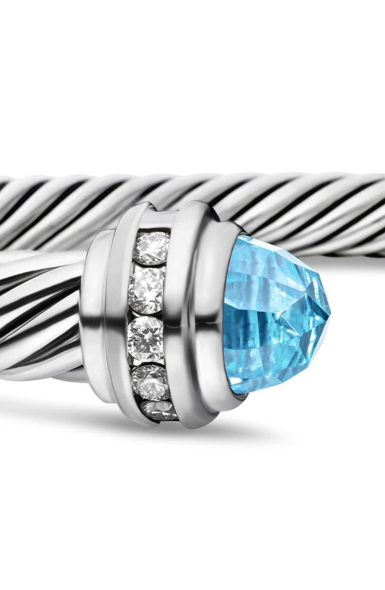 David Yurman The Cable Collection<sup>®</sup> Sterling Silver Cuff Bracelet with Topaz & Diamonds, 5mm, Alternate, color, Silver/ Diamond/ Topaz