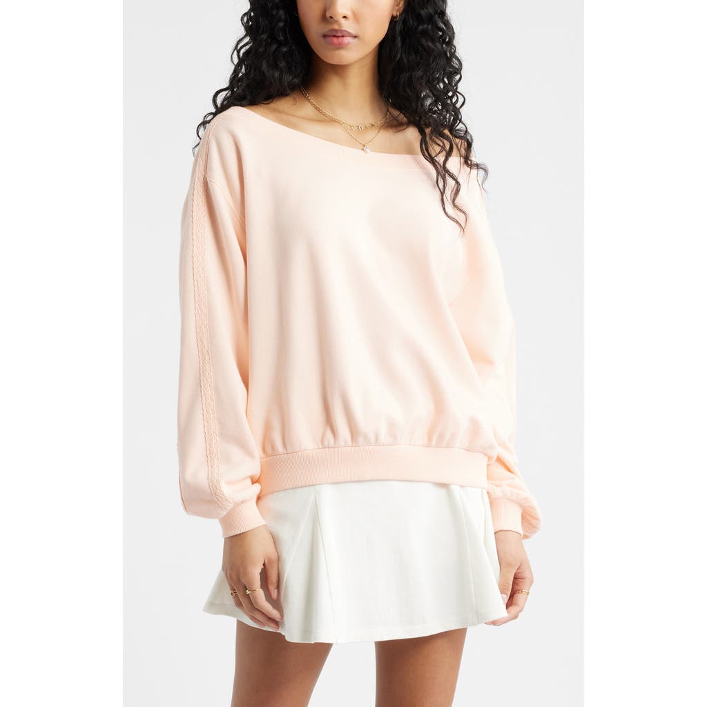Bp. Lace Trim Off The Shoulder Cotton Blend Sweatshirt