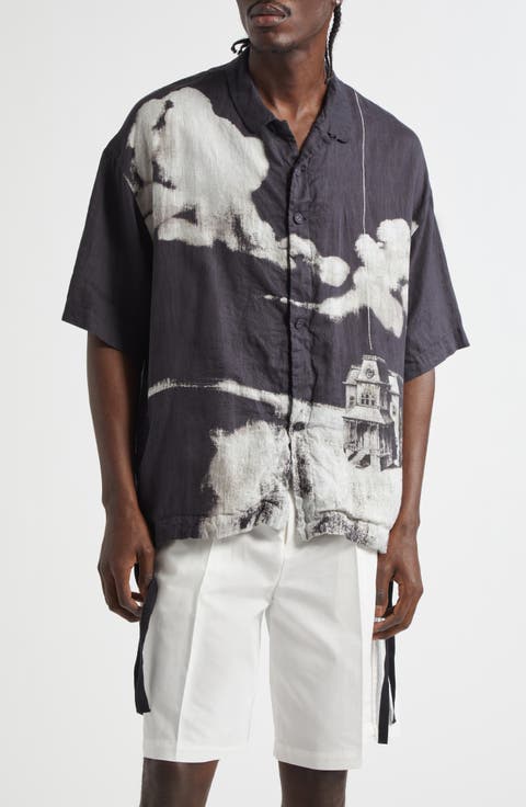 Oversize Short Sleeve Linen Button-Up Shirt