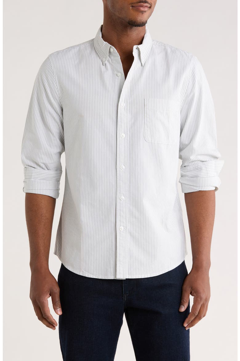 Stripe Cotton Oxford Button-Down Shirt, Main, color, WHITE- GREEN BENGAL STRIPE