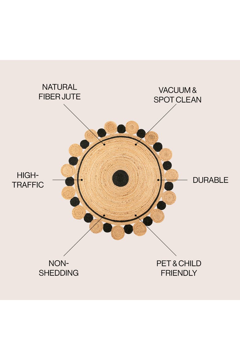 Aurora Two-Tone Jute Hippy Circle Medallion Round Area Rug, Alternate, color, Black/Natural