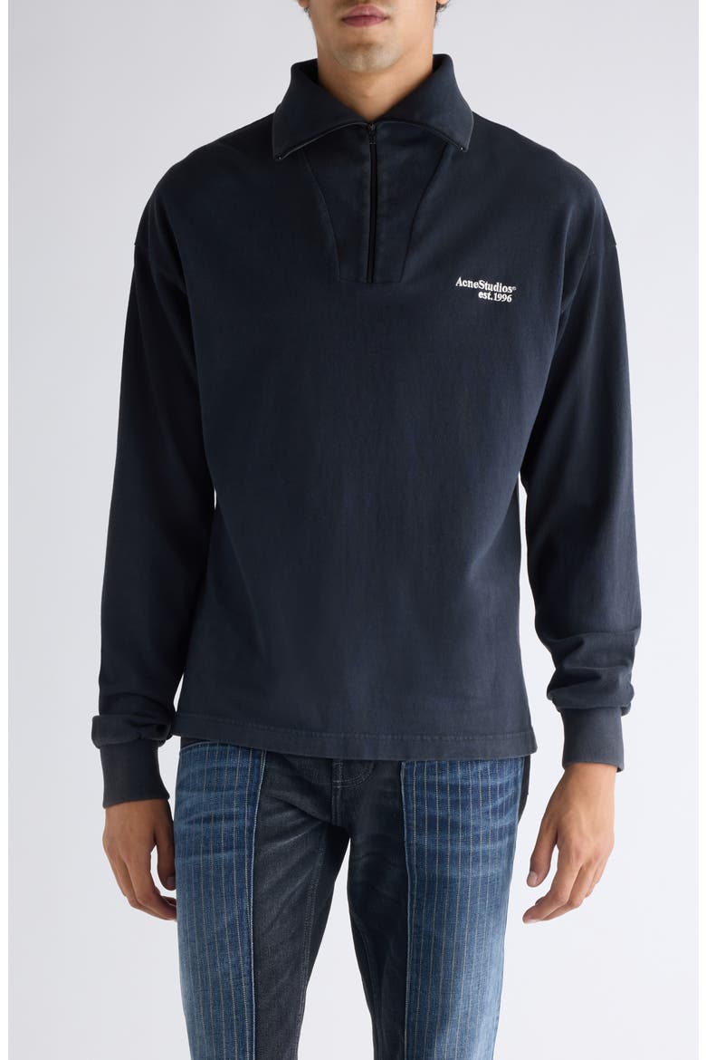 Fout Embroidered Logo Organic Cotton Quarter Zip Pullover, Main, color, BLACK