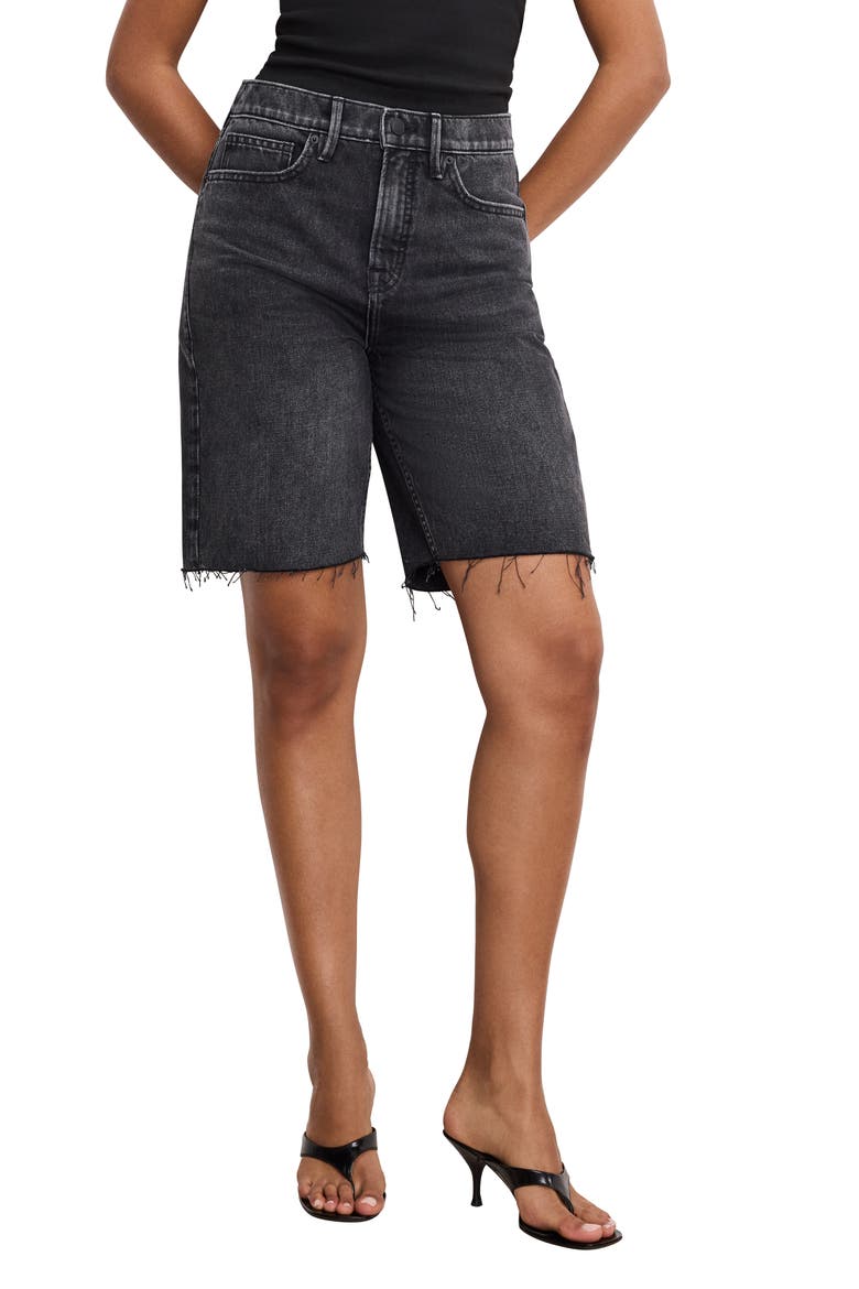 Good Standard Raw Hem Bermuda Shorts, Main, color, BLACK