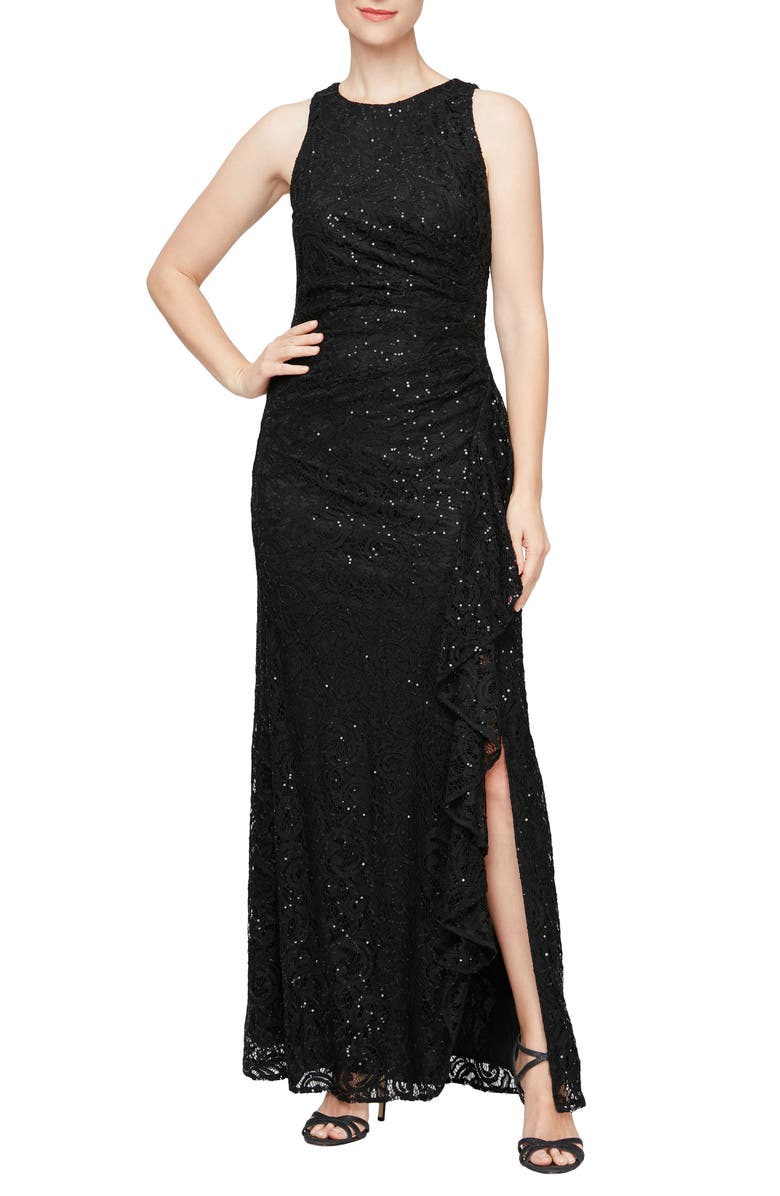 Alex Evenings Ruffle Sequin Lace Gown, Main, color,