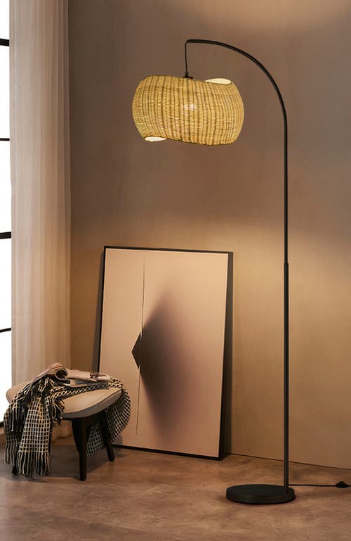 Brightech Wave 81" Pendant Led Unique Arc Floor Lamp With Rattan-style Wicker Shade, Bulb Included In Black