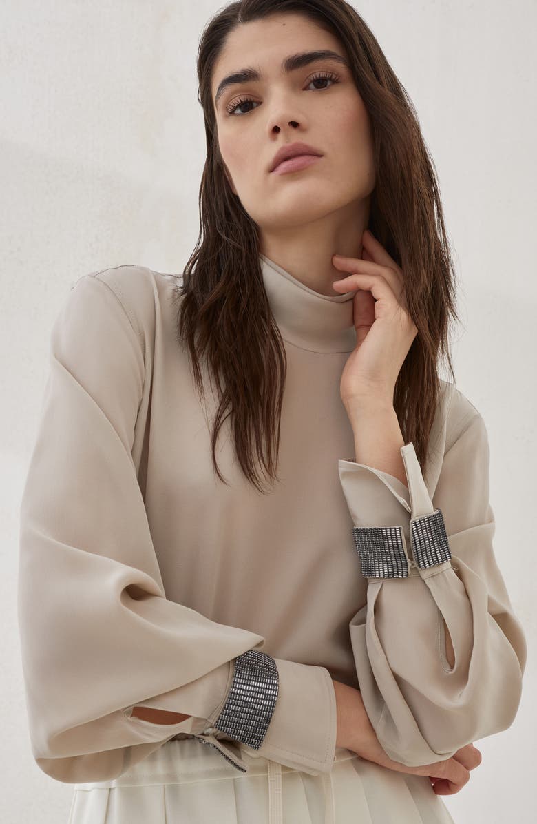 Brunello Cucinelli Crêpe de chine T-shirt, Alternate, color, Cool Beige