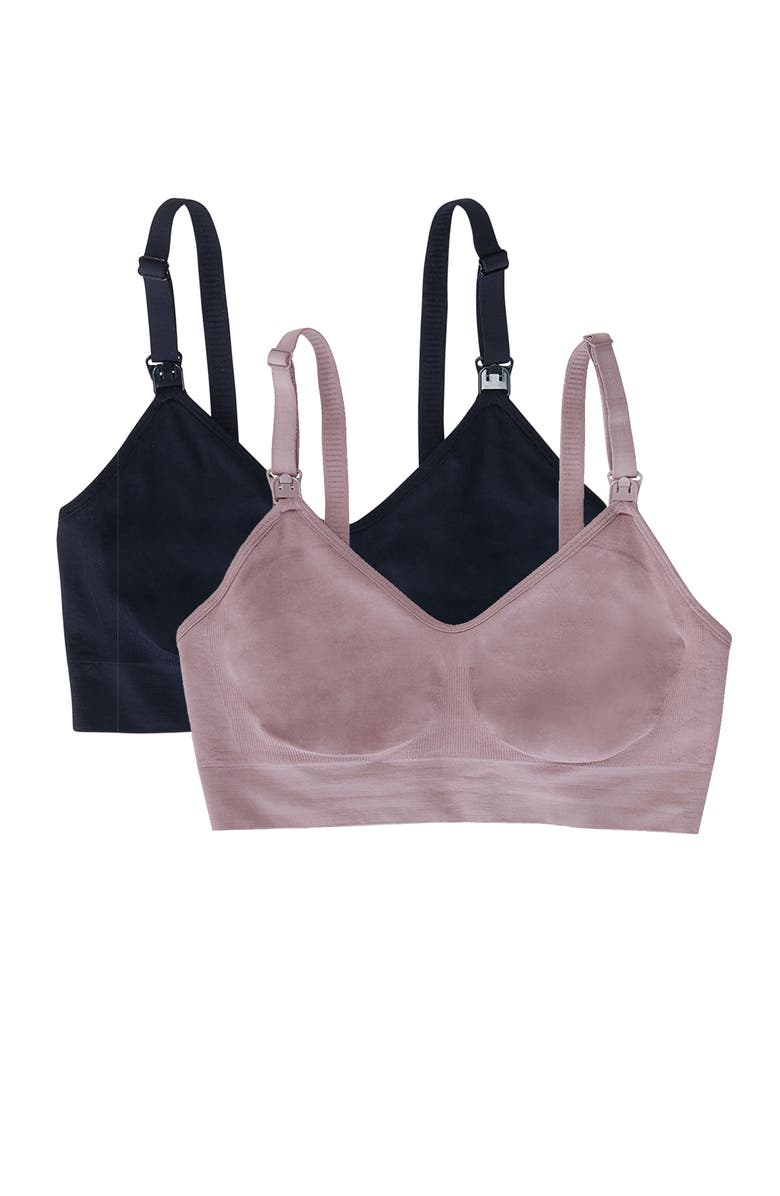 Ingrid & Isabel 2-In-1 Maternity Nursing Pumping Bra 2-Pack Bundle, Main, color, Black/Mauve