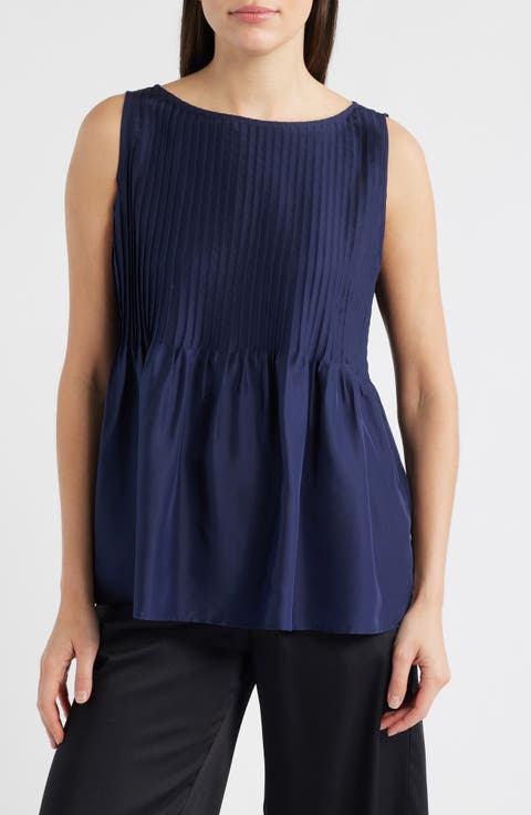 Pleated Silk Sleeveless Top