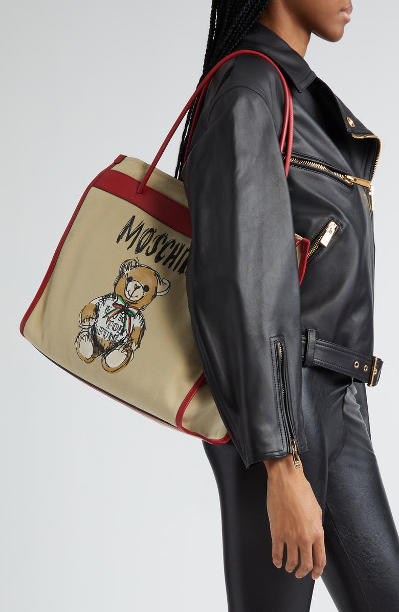Moschino Bear Graphic Canvas Tote, Alternate, color,
