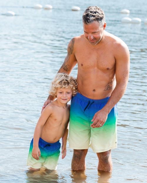 Deux Par Deux Men's Swim Trunks Blue, Green, And Lime Gradient In Blue, Green, And Lime Gradient