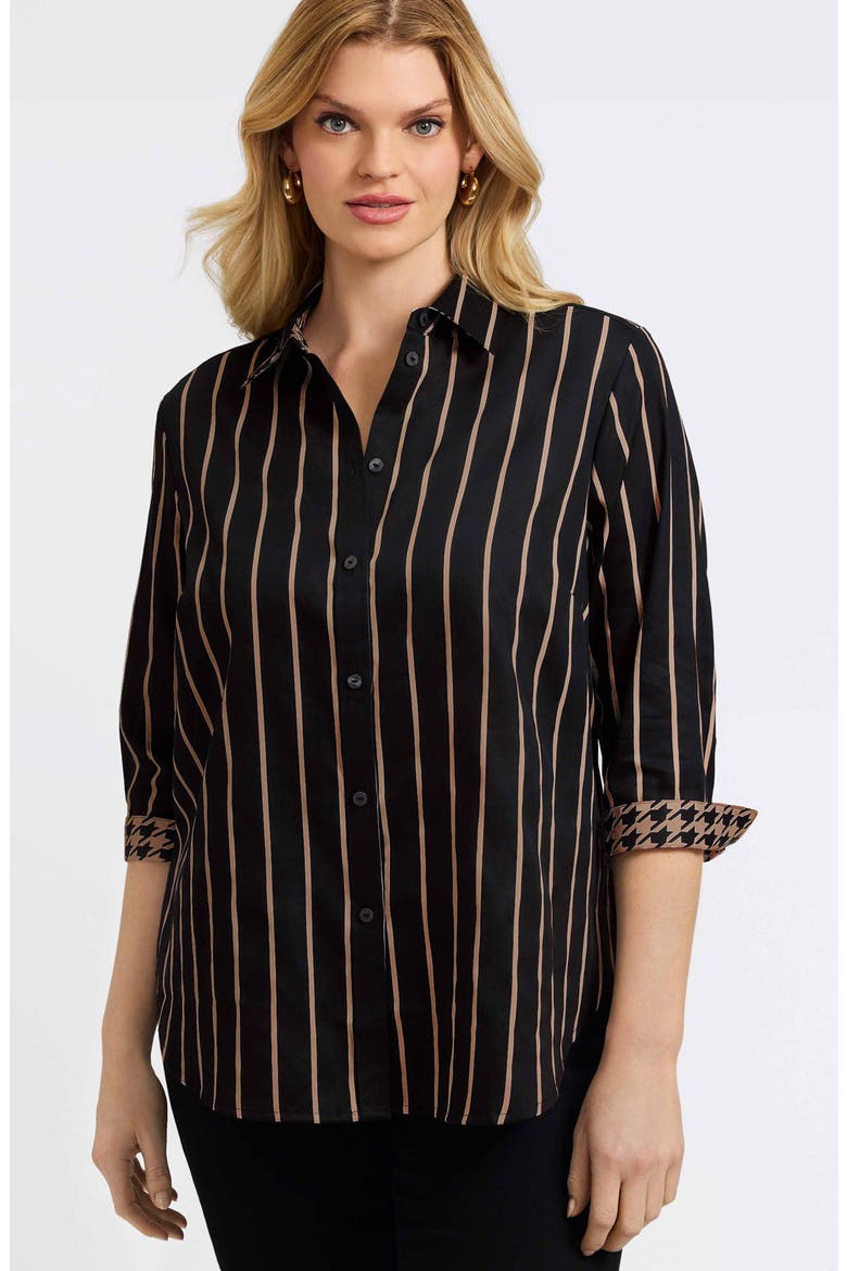 Margie Stripe Three-Quarter Sleeve Button-Up Shirt, Alternate, color, BLACK/ ALMOND