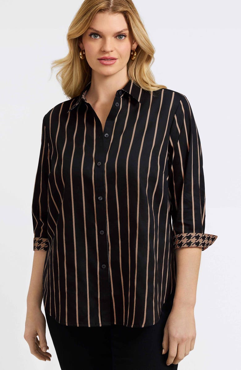 Foxcroft Margie Stripe Three-Quarter Sleeve Button-Up Shirt, Alternate, color, 