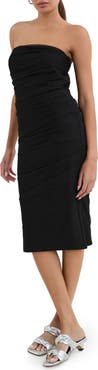 Marcella Lilah Ruched Strapless Midi Dress