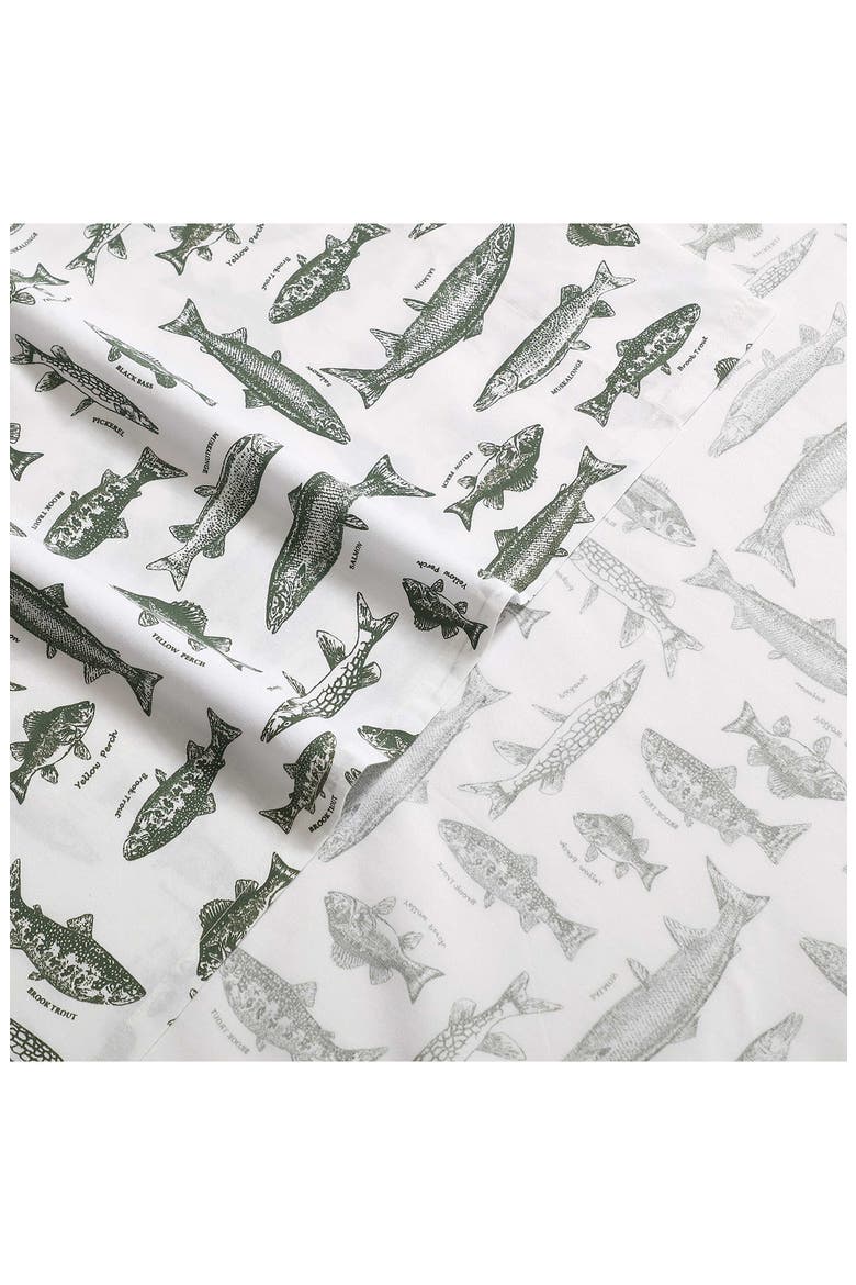 Wes Fish 200 Thread Count Cotton Percale Full Sheet Set, Alternate, color, GREEN