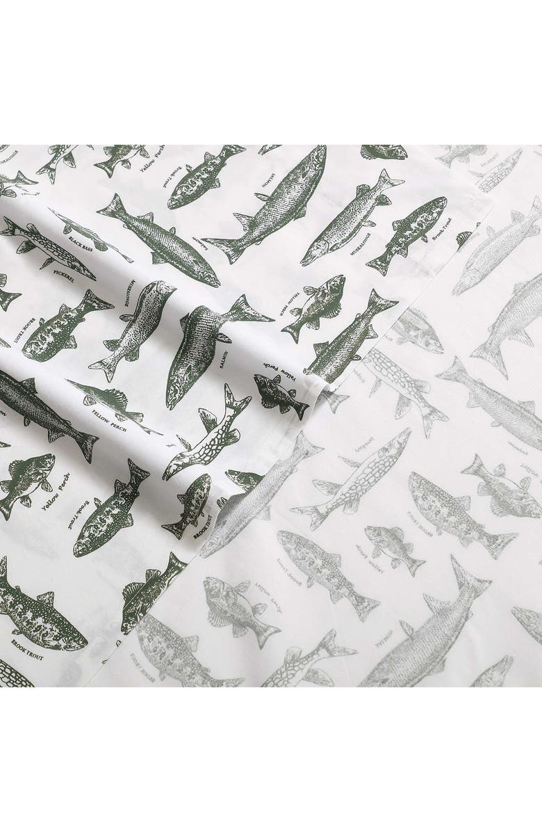 Eddie Bauer Wes Fish 200 Thread Count Cotton Percale Queen Sheet Set, Alternate, color, Green
