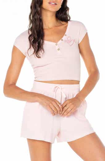 Roxy Coffee Date Embroidered Crop Waffle T-Shirt