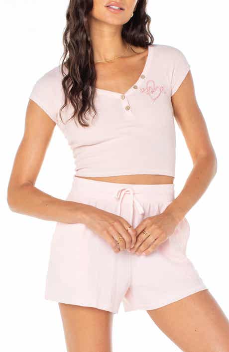 Roxy Coffee Date Embroidered Crop Waffle T-Shirt