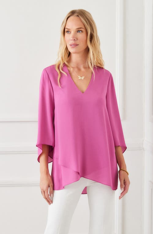 Karen Kane Petite Bracelet Sleeve Asymmetrical Top In Pink