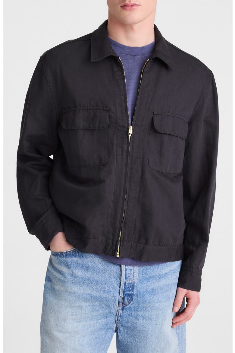 Zip Front Organic Cotton & Linen Jacket, Main, color, BLACK