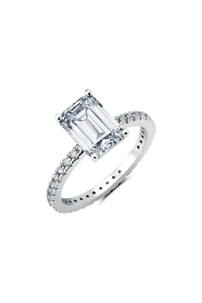 Emerald Cut Cubic Zirconia Solitaire Ring, Main, color, PLATINUM
