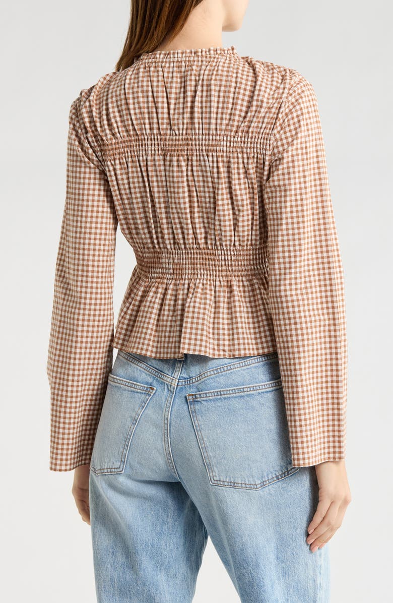 Elodie Gingham Long Sleeve Peplum Top, Alternate, color, Brown
