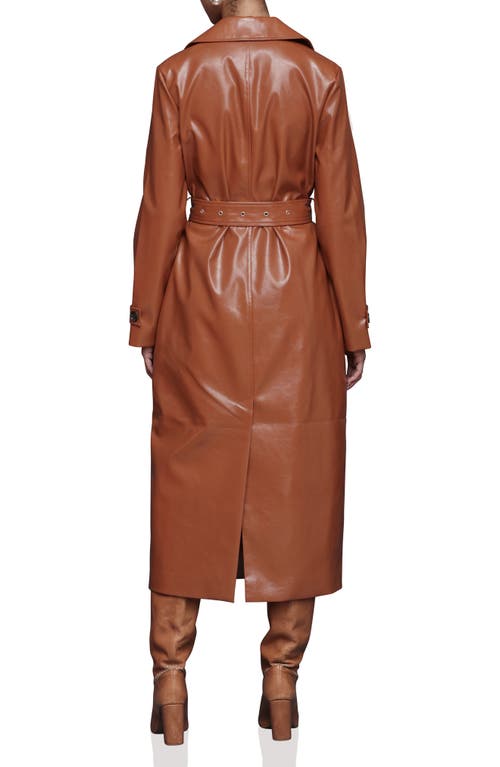 Avec Les Filles Double Breasted Faux Leather Trench Coat In Blue