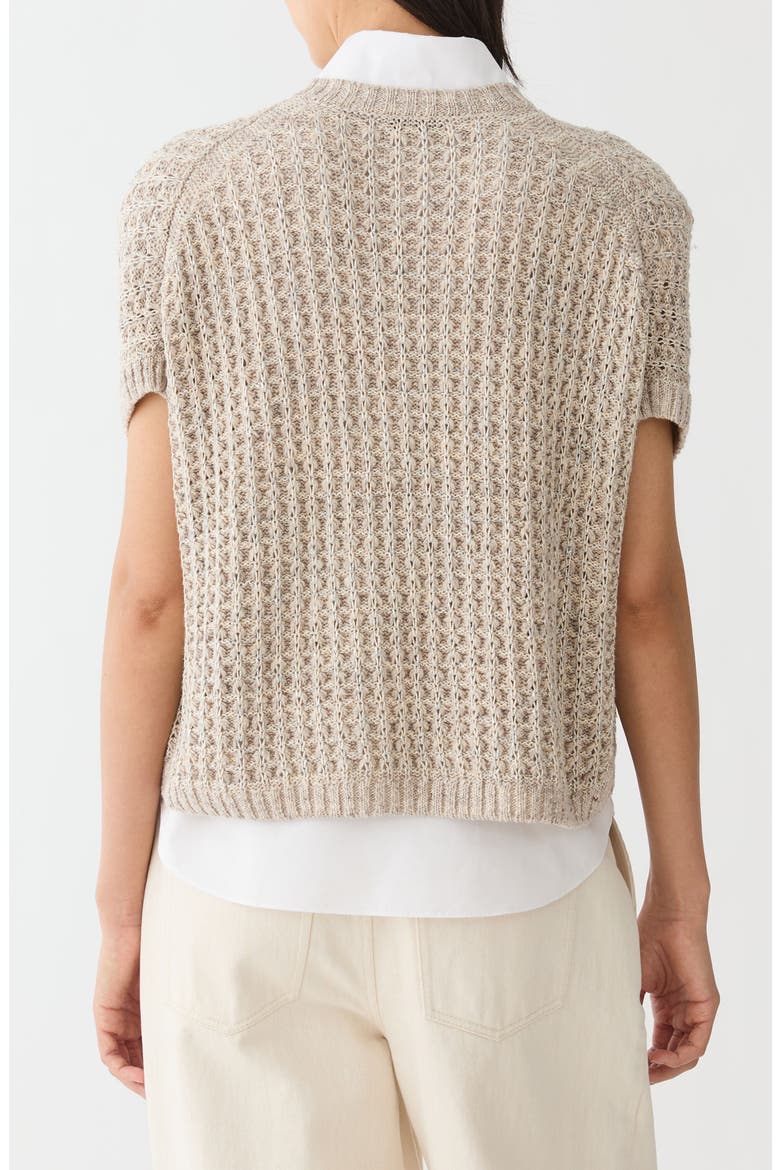 Short Sleeve Metallic Linen Blend Pointelle Cardigan, Alternate, color, SANDSTONE METALLIC