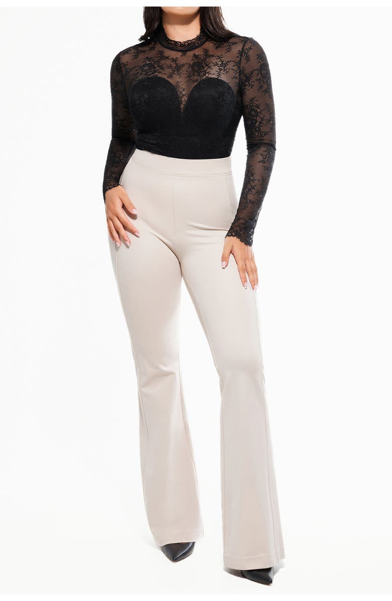 Popilush Shapewear Mock Neck Long Sleeve Floral Lace Bodysuit, Alternate, color, Midnight Black