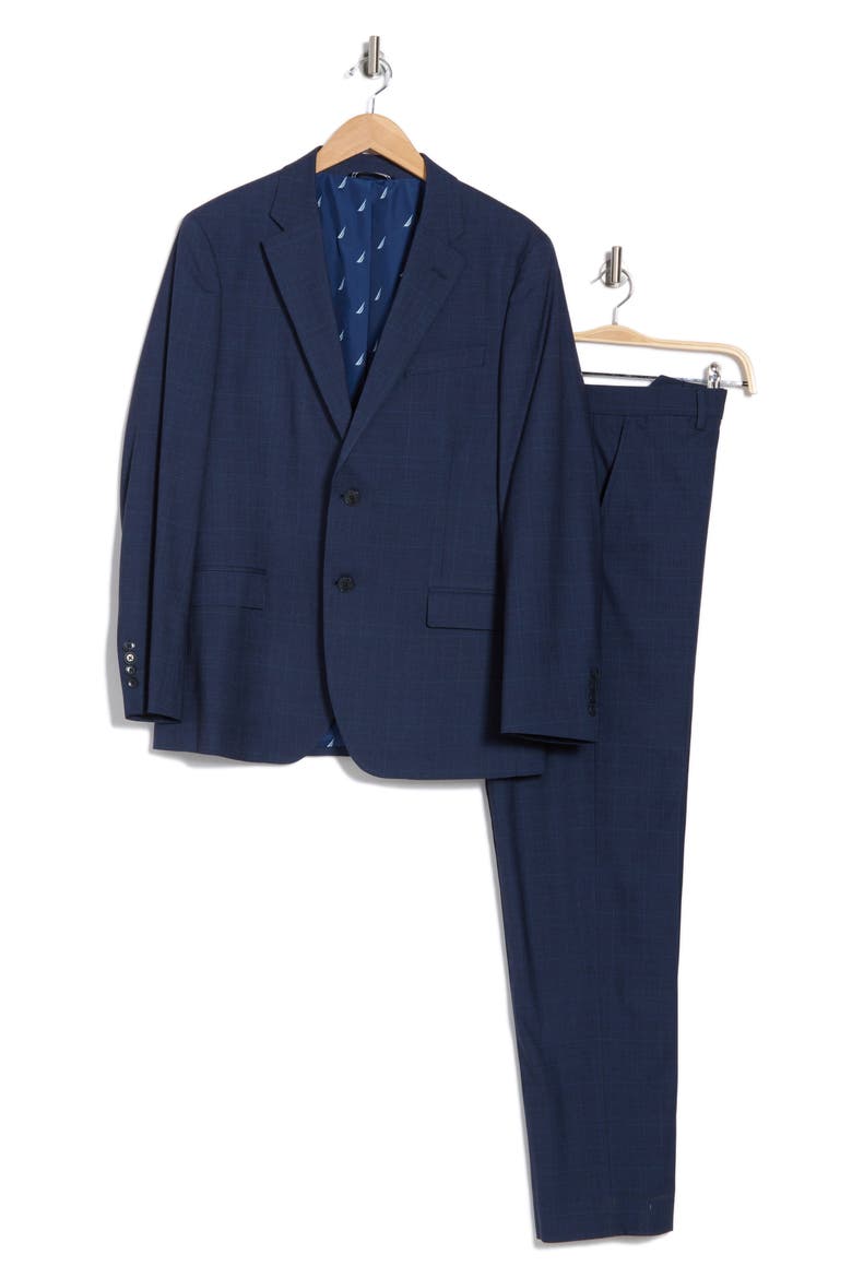 Nacy Plaid Mélange Suit, Alternate, color, BLUE PLAID