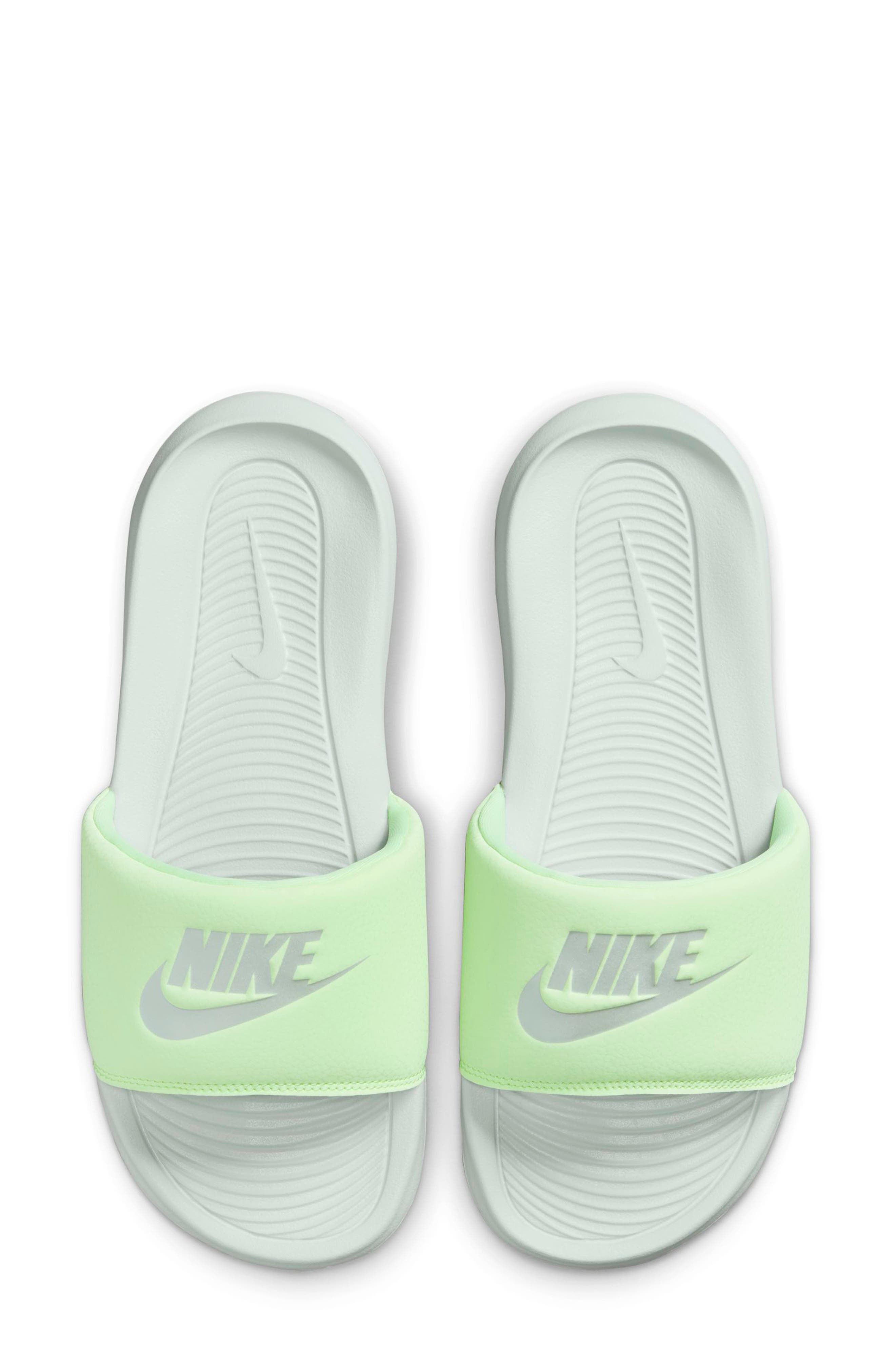 Nike Victori Slide Sandal, Alternate, color, Silver / Light Silver/ Volt