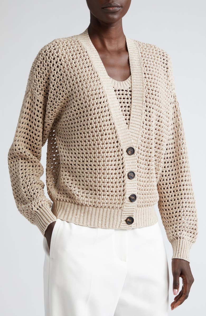 Brunello Cucinelli Dazzling Net Cardigan, Alternate, color, 