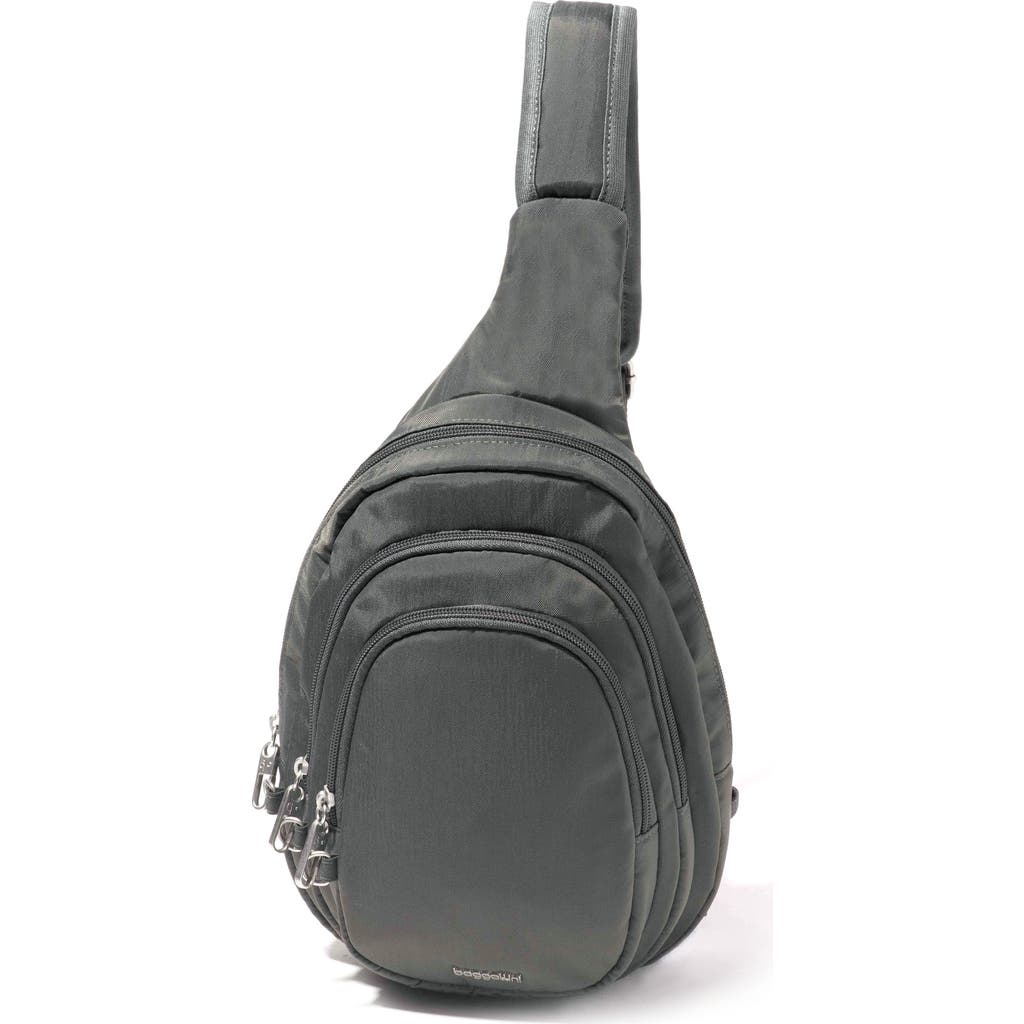 Baggallini Securtex Anti-theft Multi Zip Sling In Gray