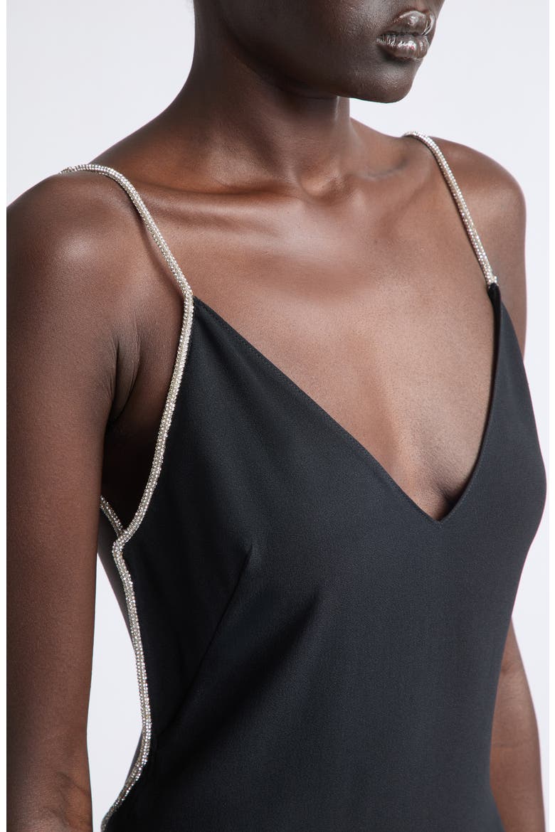 Crystal Chain Strap Open Back Satin Gown, Alternate, color, BLACK/ CRYSTAL