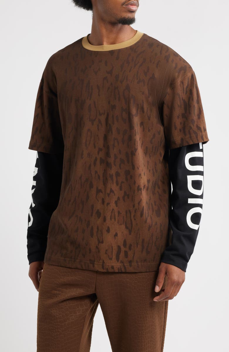 SANTO STUDIO Preda Layered Look T-Shirt, Main, color, Brown