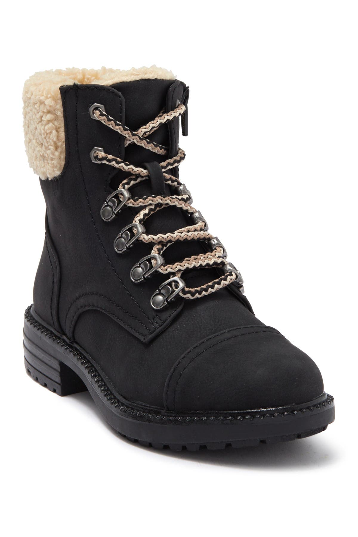 REPORT Faux Shearling Block Heel Combat Boot, Main, color, 
