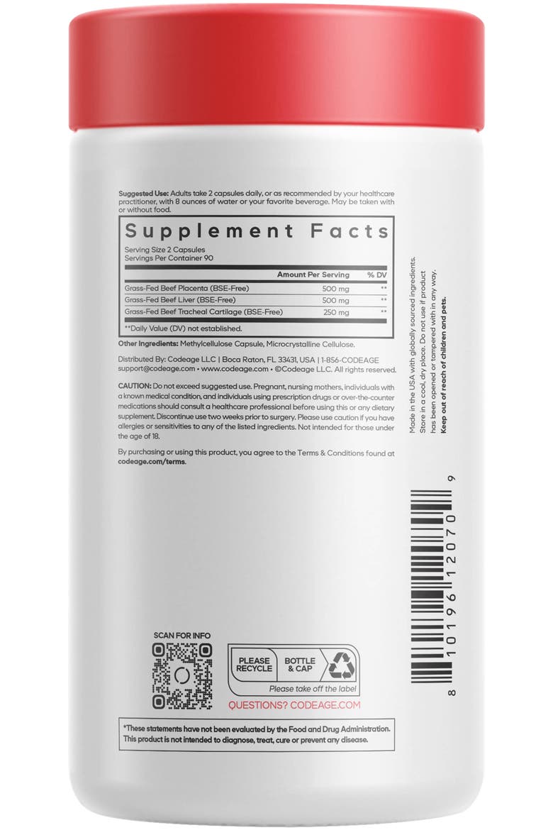 Grass-Fed Beef Placenta, Liver & Tracheal Cartilage Blend, Pasture-Raised, Alternate, color, White