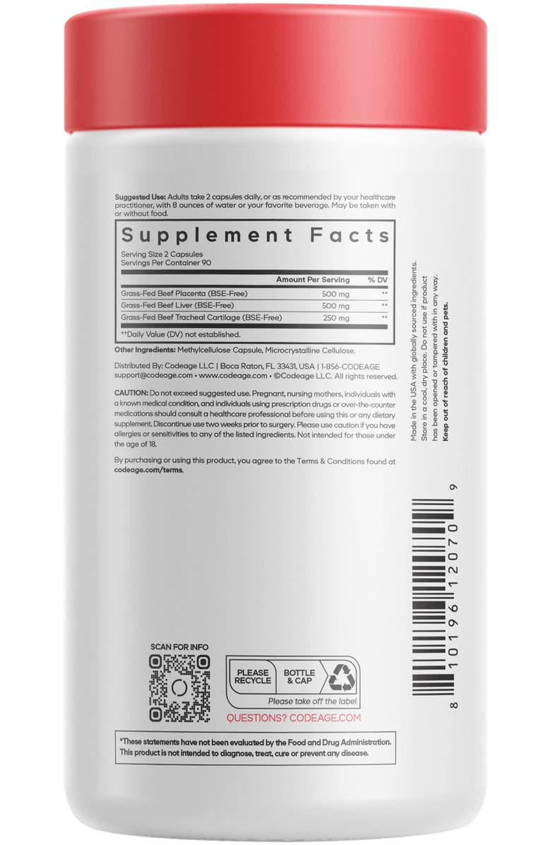 Codeage Grass-Fed Beef Placenta, Liver & Tracheal Cartilage Blend, Pasture-Raised, Alternate, color,