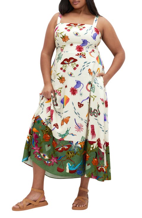 Annabel Print Ruffle Hem Sleeveless Maxi Dress (Plus)