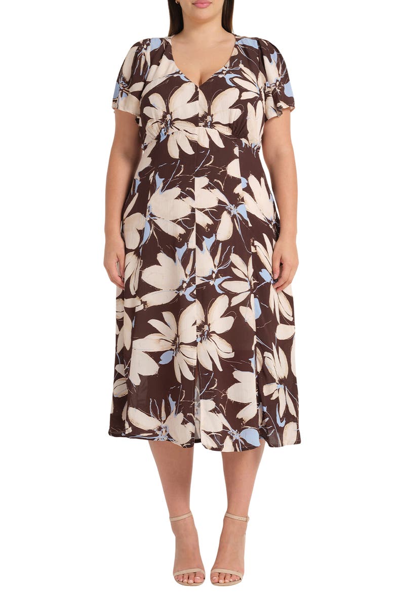 Caroline Floral Print Midi Dress, Main, color, BLUEBELL/ CHOC