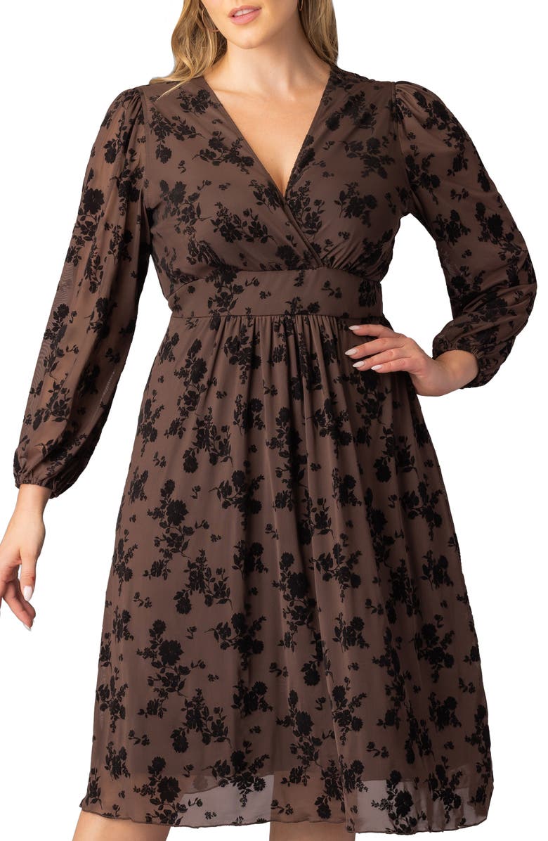 Kiyonna Melanie Floral Mesh Cocktail Dress, Alternate, color, Sable Flocked Florals