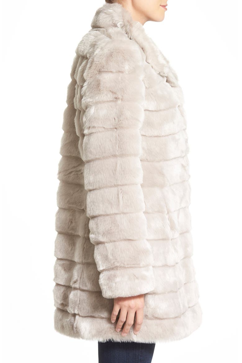 Grooved Faux Fur Coat, Alternate, color, SILVER