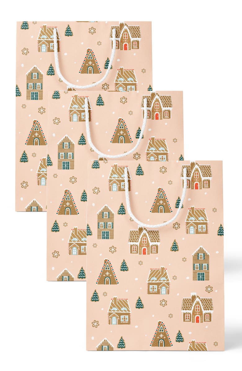Joy Paper Co. Gingerbread Village Gift Bag Set, Main, color, Gingerbread Village
