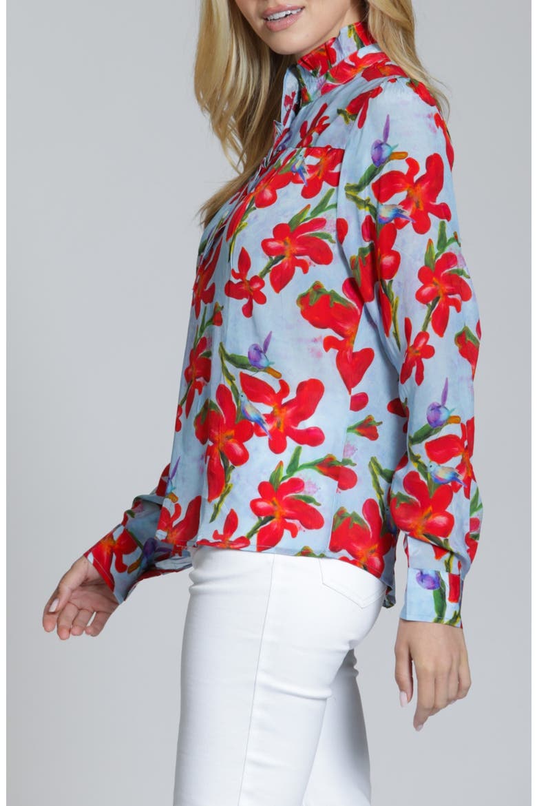Floral Ruffle Placket Top, Alternate, color, RED MULTI