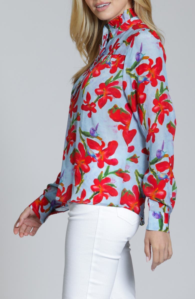 APNY Floral Ruffle Placket Top, Alternate, color, Red Multi