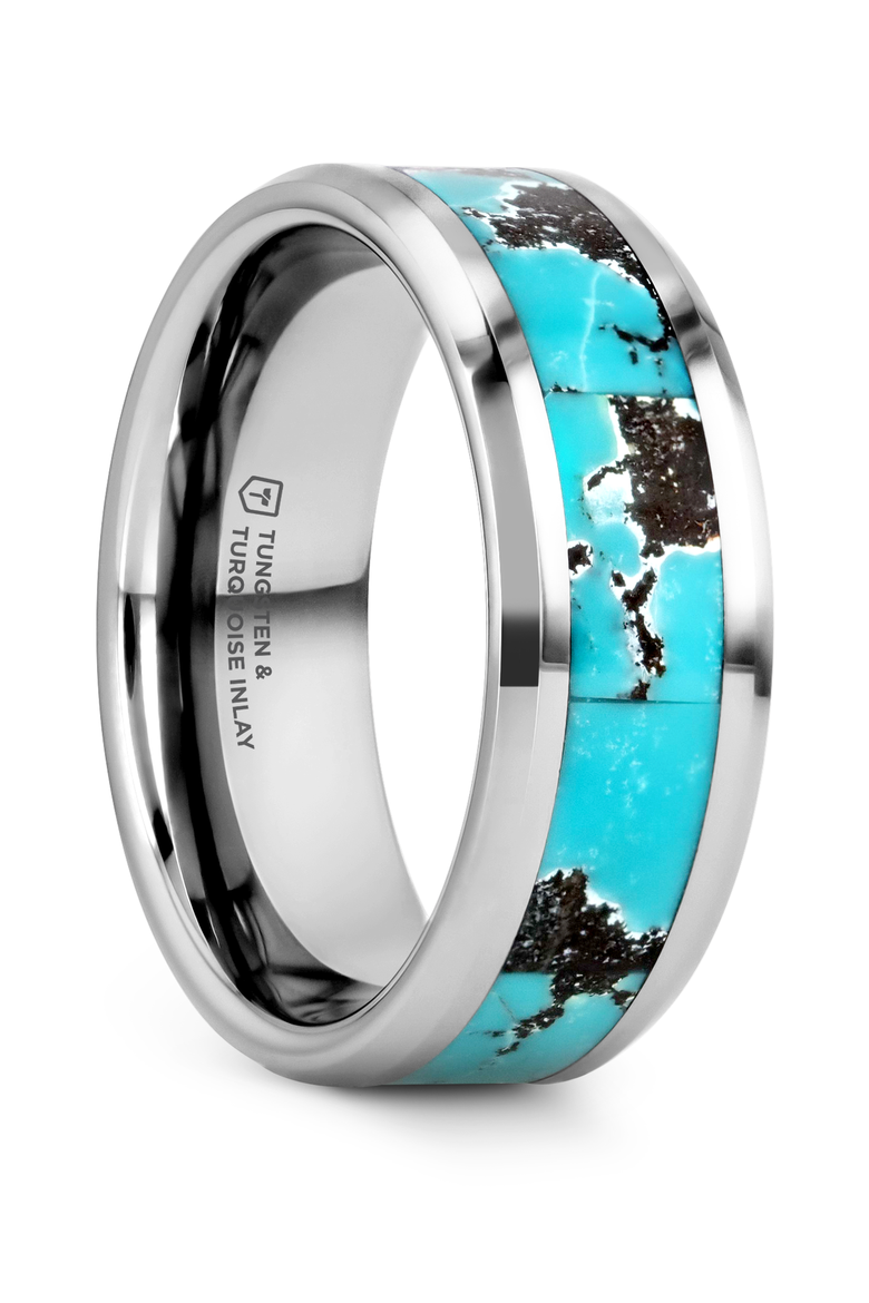 Turkis Spider Web Inlay Tungsten Carbide Ring, Main, color, Turquoise Inlay
