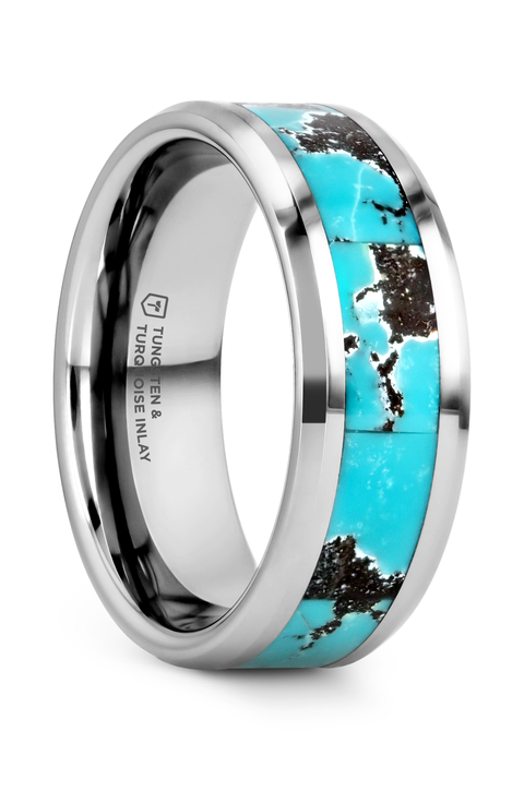Turkis Spider Web Inlay Tungsten Carbide Ring