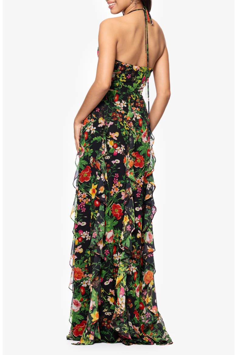 Floral Halter Neck Gown, Alternate, color, BLACK/ RED