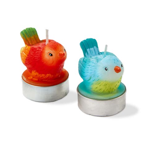 Easter Spring Bright Bird Shaped Tealight Candle Set of 2