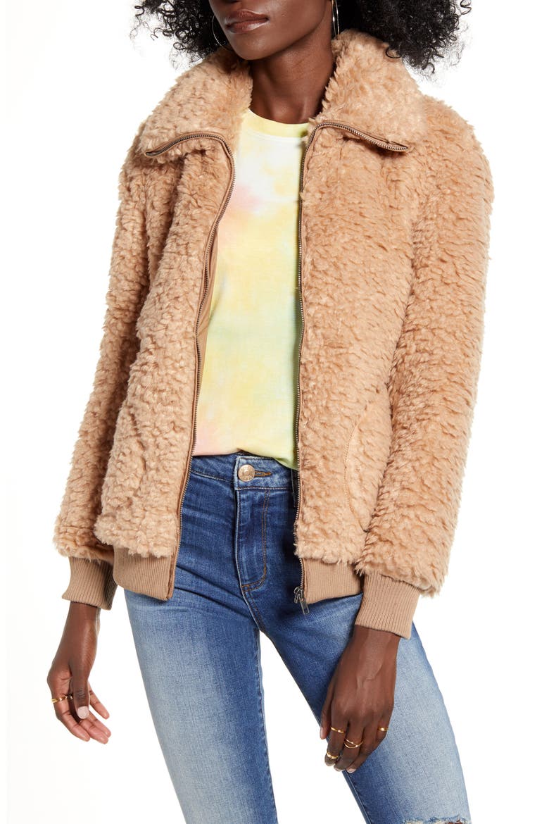 BB Dakota Teddy Or Not Faux Fur Bomber Jacket, Main, color, CAMEL
